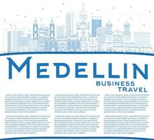 Outline Medellin Skyline with Blue Buildings and Copy Space. vector