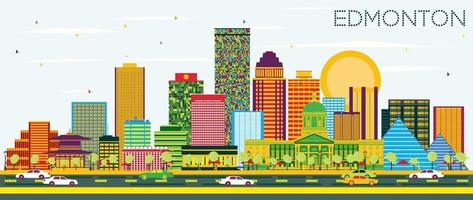 Edmonton Skyline with Color Buildings and Blue Sky. vector