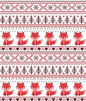 New Year's Christmas pattern pixel with foxes vector illustration