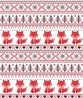 New Year's Christmas pattern pixel with foxes vector illustration