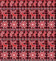 Buffalo plaid Christmas Jingle Bells on the background of the music page. Festive seamless pattern. Vector illustration.