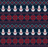 Knitted Christmas and New Year pattern in snowmen. Wool Knitting Sweater Design. Wallpaper wrapping paper textile print. Eps 10 vector