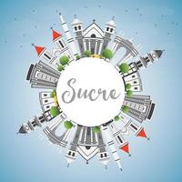 Sucre Skyline with Gray Buildings, Blue Sky and Copy Space. vector