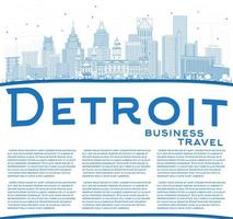 Outline Detroit Skyline with Blue Buildings and Copy Space. vector