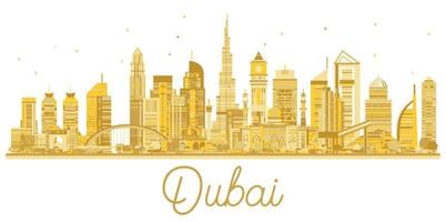 silueta dorada del horizonte de la ciudad de Dubai, Emiratos Árabes Unidos. vector