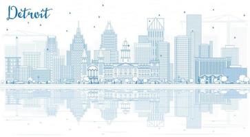 delinear el horizonte de detroit con edificios azules y reflejos. vector