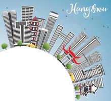 Hangzhou Skyline with Gray Buildings, Blue Sky and Copy Space. vector