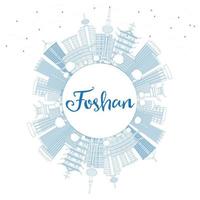 Outline Foshan Skyline with Blue Buildings and Copy Space. vector