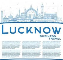 Outline Lucknow Skyline with Blue Buildings and Copy Space. vector