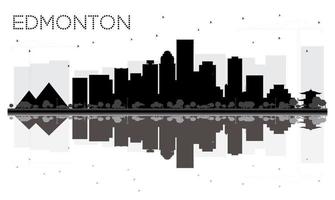 Edmonton City skyline black and white silhouette with reflections. vector