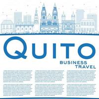 Outline Quito Skyline with Blue Buildings and Copy Space. vector