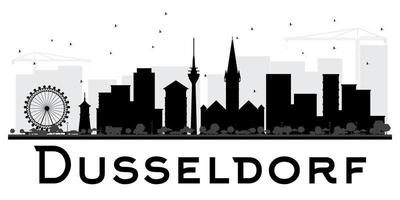 Silueta en blanco y negro del horizonte de la ciudad de Düsseldorf. vector