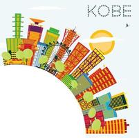 Kobe Skyline with Color Buildings, Blue Sky and Copy Space. vector