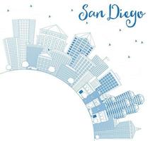 Outline San Diego Skyline with Blue Buildings and Copy Space. vector