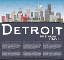 Detroit Skyline with Gray Buildings, Blue Sky and Copy Space. vector