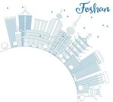 Outline Foshan Skyline with Blue Buildings and Copy Space. vector