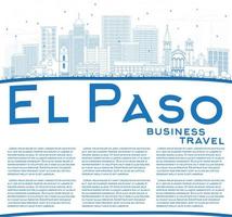 Outline El Paso Skyline with Blue Buildings and Copy Space. vector