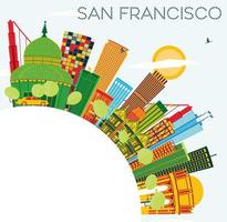 San Francisco Skyline with Color Buildings, Blue Sky and Copy Space. vector