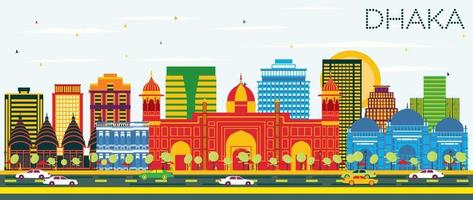 Dhaka Skyline with Color Buildings and Blue Sky. vector