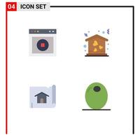 Modern Set of 4 Flat Icons and symbols such as stop building web house map Editable Vector Design Elements