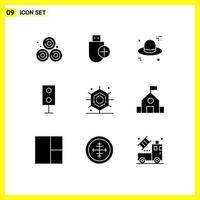 Universal Icon Symbols Group of 9 Modern Solid Glyphs of holidays technology hat speaker electronics Editable Vector Design Elements