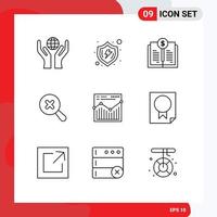 Mobile Interface Outline Set of 9 Pictograms of website analysis book zoom in Editable Vector Design Elements