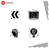 Universal Icon Symbols Group of 4 Modern Solid Glyphs of arrow brain tv television retail Editable Vector Design Elements