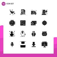 Group of 16 Solid Glyphs Signs and Symbols for processor cpu gift delivery chip communication Editable Vector Design Elements