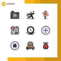 9 Universal Filledline Flat Color Signs Symbols of business close direction target map Editable Vector Design Elements