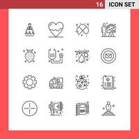 Pack of 16 Modern Outlines Signs and Symbols for Web Print Media such as chart arrow hospital lab chemistry Editable Vector Design Elements