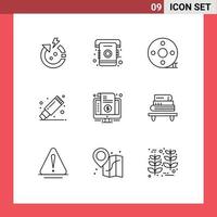 9 Universal Outline Signs Symbols of bill rubber action clapper remover filmmaking Editable Vector Design Elements