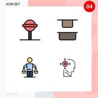 Group of 4 Filledline Flat Colors Signs and Symbols for candy judgment distribute patent mind Editable Vector Design Elements