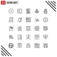 Set of 25 Vector Lines on Grid for chinese fruit bangla food files Editable Vector Design Elements