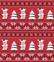 Knitted Christmas and New Year pattern in cows. Wool Knitting Sweater Design. Wallpaper wrapping paper textile print. Eps 10 vector