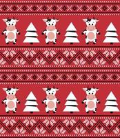 Knitted Christmas and New Year pattern in cows. Wool Knitting Sweater Design. Wallpaper wrapping paper textile print. Eps 10 vector