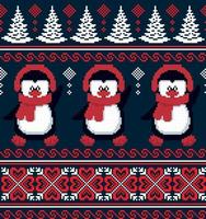 pixel de patrón de navidad de año nuevo en ilustración de vector de pingüinos