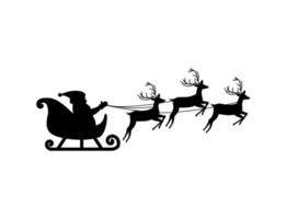 Silhouette Of Santa Claus On Sledge With Deer, Isolated On White Background, Vector Illustration