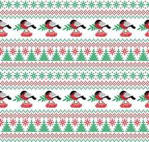 Knitted Christmas and New Year pattern in bullfinch. Wool Knitting Sweater Design. Wallpaper wrapping paper textile print. Eps 10 vector