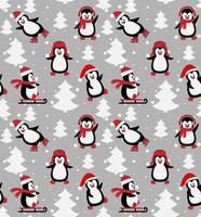 Merry Christmas seamless pattern with penguins,in vector. vector