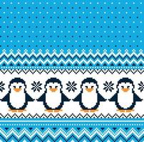New Year's Christmas pattern pixel with penguins vector illustration