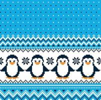 New Year's Christmas pattern pixel with penguins vector illustration