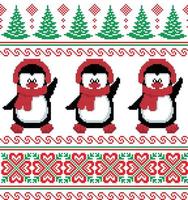 New Year's Christmas pattern pixel in penguins vector illustration