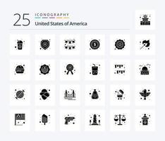 paquete de iconos de 25 glifos sólidos de EE. UU., incluido americano. dólar. americano. dinero. guirnalda vector