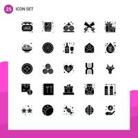 Editable Vector Line Pack of 25 Simple Solid Glyphs of present disco light story spotlight flashlight Editable Vector Design Elements