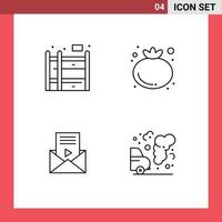 Modern Set of 4 Filledline Flat Colors Pictograph of home video player food mail environment Editable Vector Design Elements