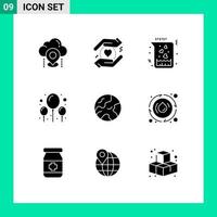 9 iconos creativos signos y símbolos modernos de elementos de diseño vectorial editables de globos de fiesta química terrestre en todo el mundo vector