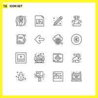 Group of 16 Outlines Signs and Symbols for security file ruler deny robot Editable Vector Design Elements