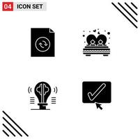 Group of 4 Solid Glyphs Signs and Symbols for document bulb bed married idea Editable Vector Design Elements