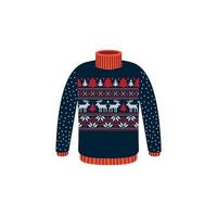 Vector ugly sweaters for Christmas party. Knitted jumpers with winter patterns esp