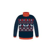 Vector ugly sweaters for Christmas party. Knitted jumpers with winter patterns esp